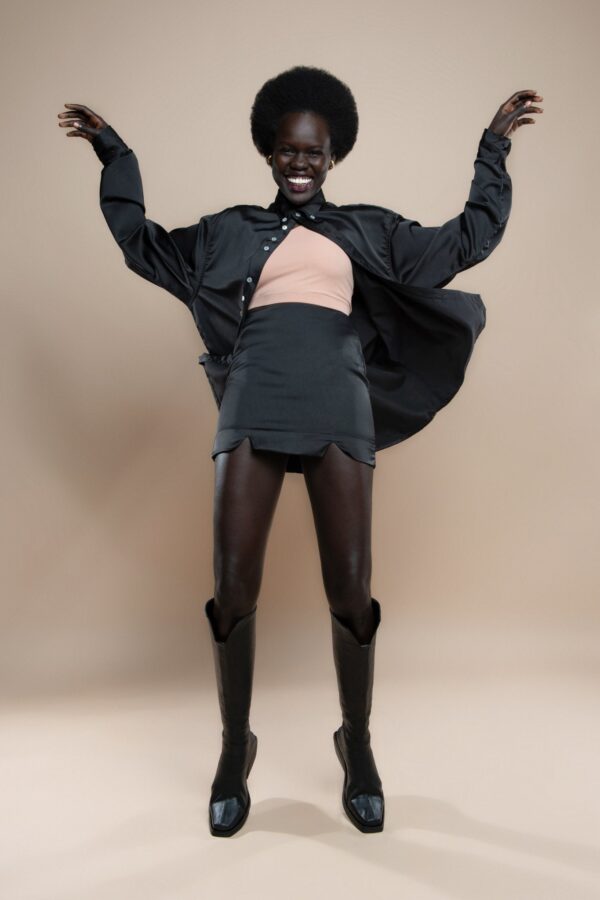 Ivy Satin Black Mini Skirt - Makara wear