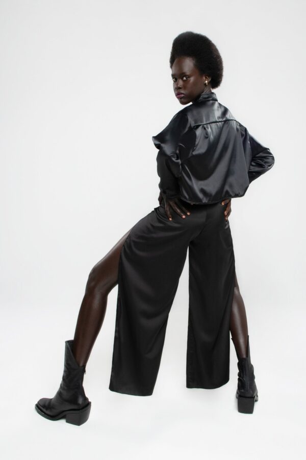 Upcycled Black Satin Melrose Pants - Makara wear