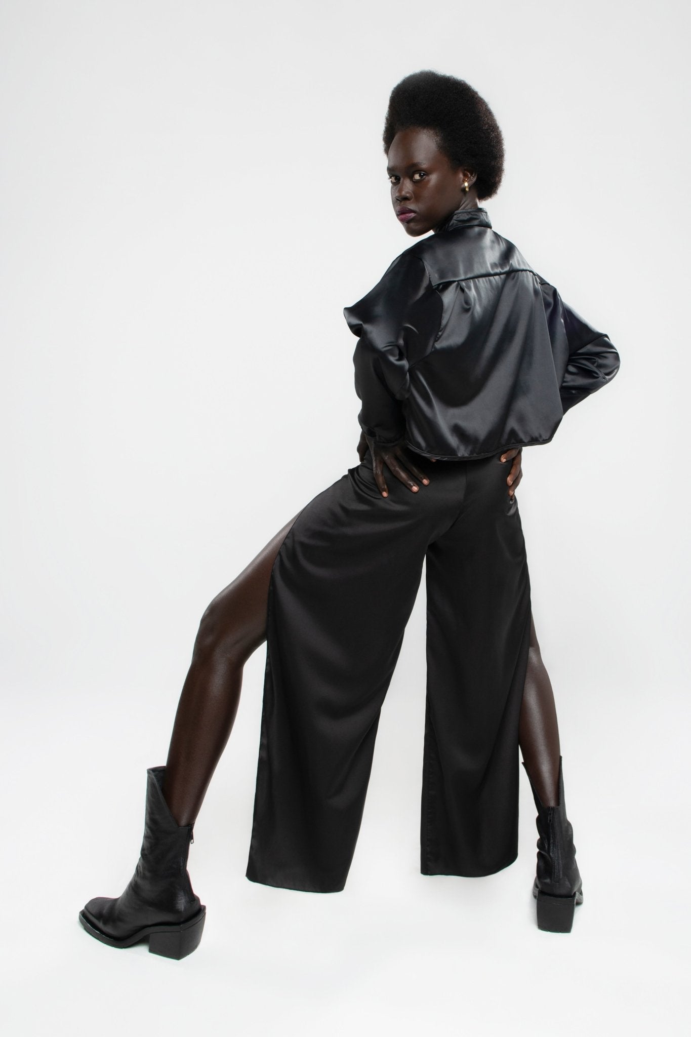 Upcycled Black Satin Melrose Pants - Makara wear