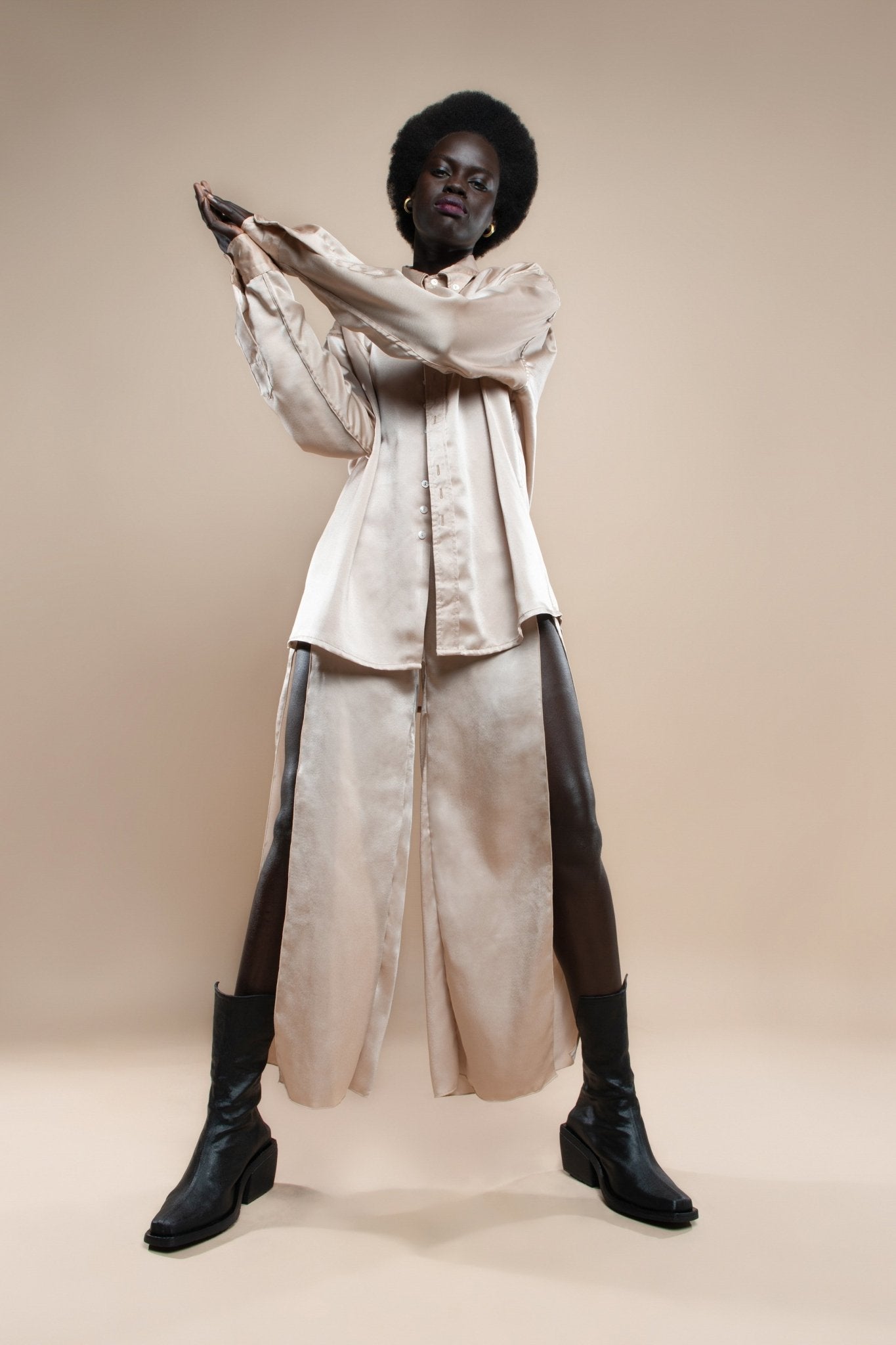 Upcycled Nude Satin Melrose Pants - Makara wear